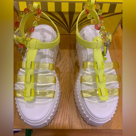 Circus. NY, the Ester Beaded Anklet Fisherman Platform Sandals in Citric Acid. - Picture 3 of 15